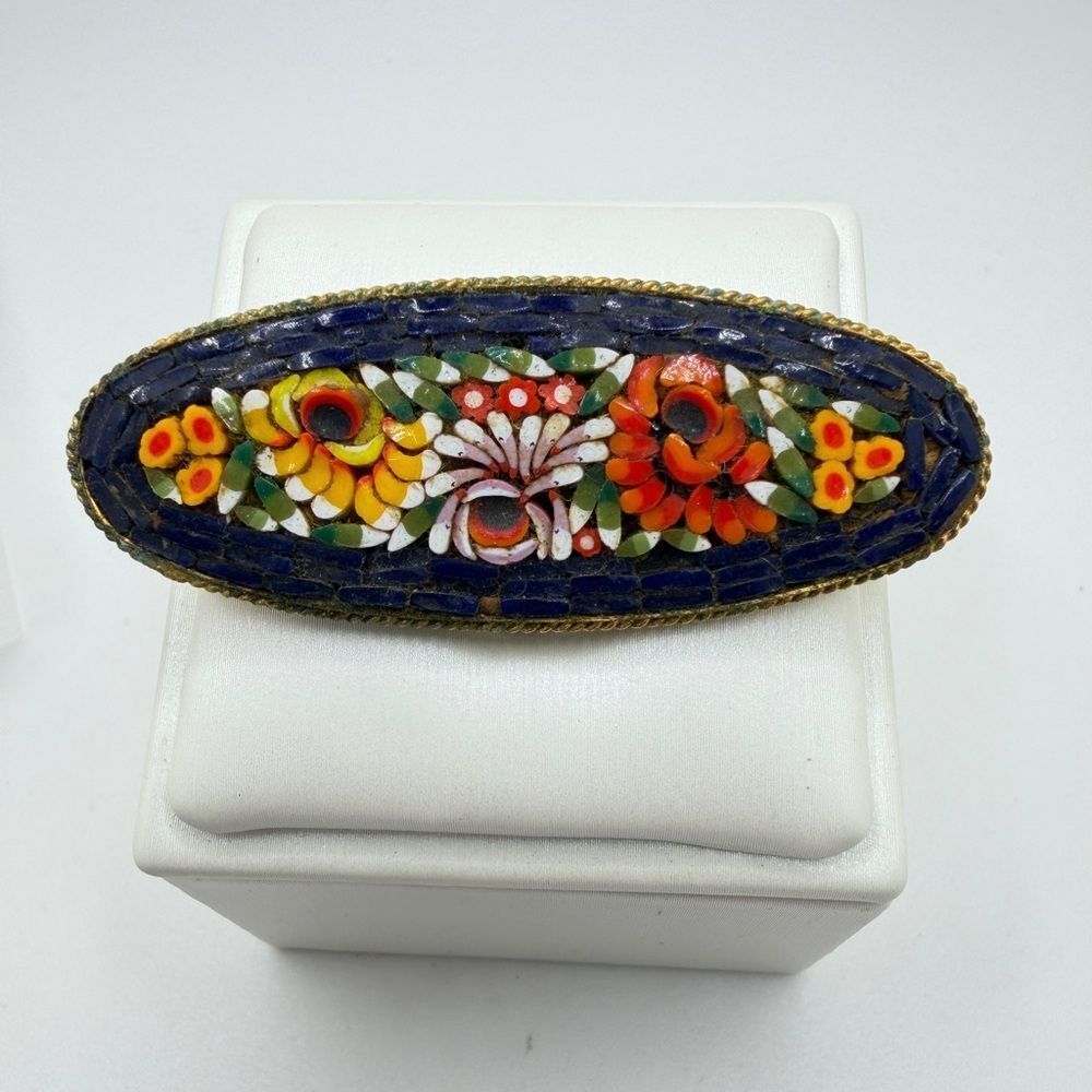 ~2.25" long, stamped italy, vintage Micro-mosaic flower brooch/pin!
